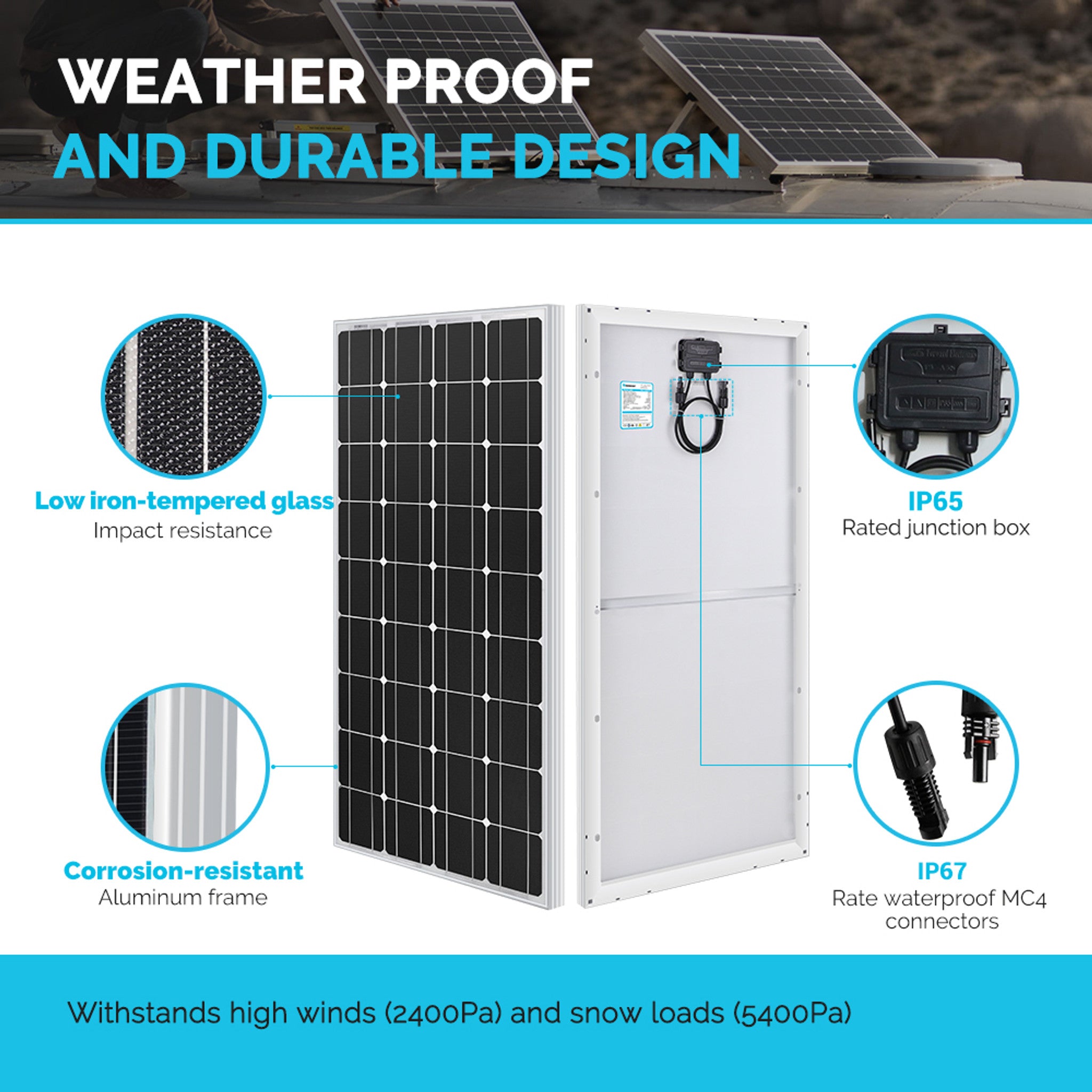 Renogy 100 Watt 12 Volt Lightweight ETFE Monocrystalline Solar Panel