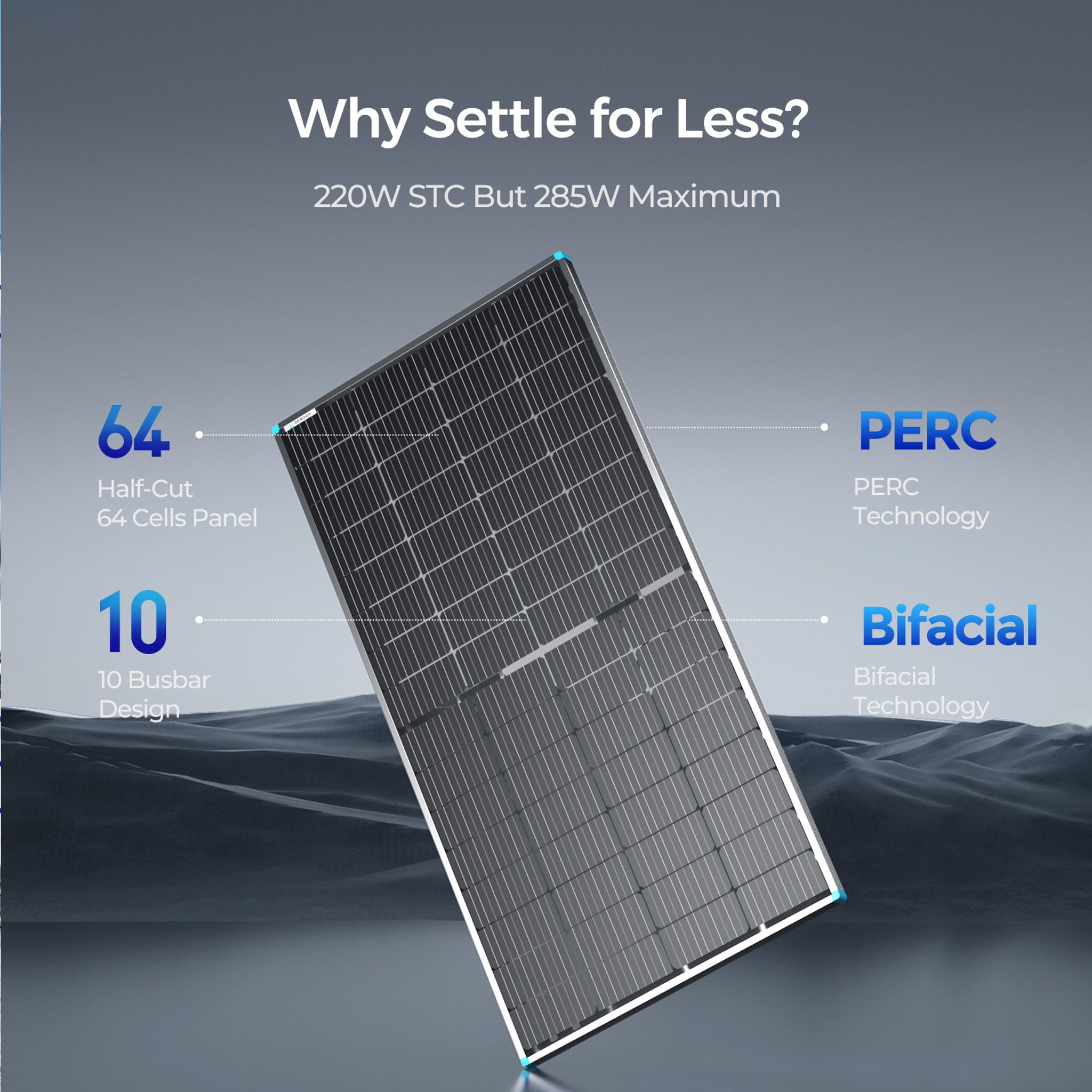 Renogy 220 Watt 12 Volt Bifacial Monocrystalline Solar Panel