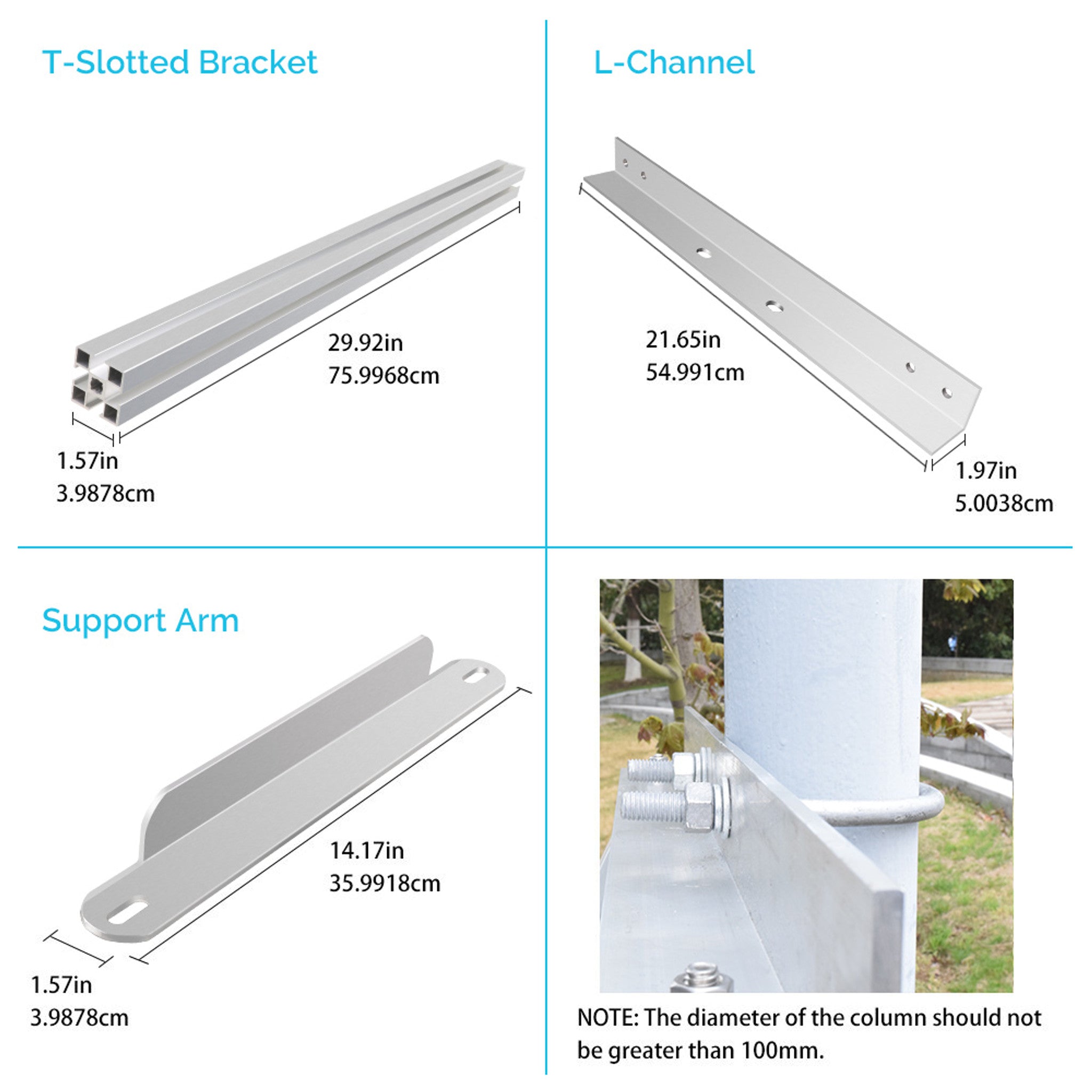 Renogy Single Side 695mm Pole Mount Support For Solar Panel