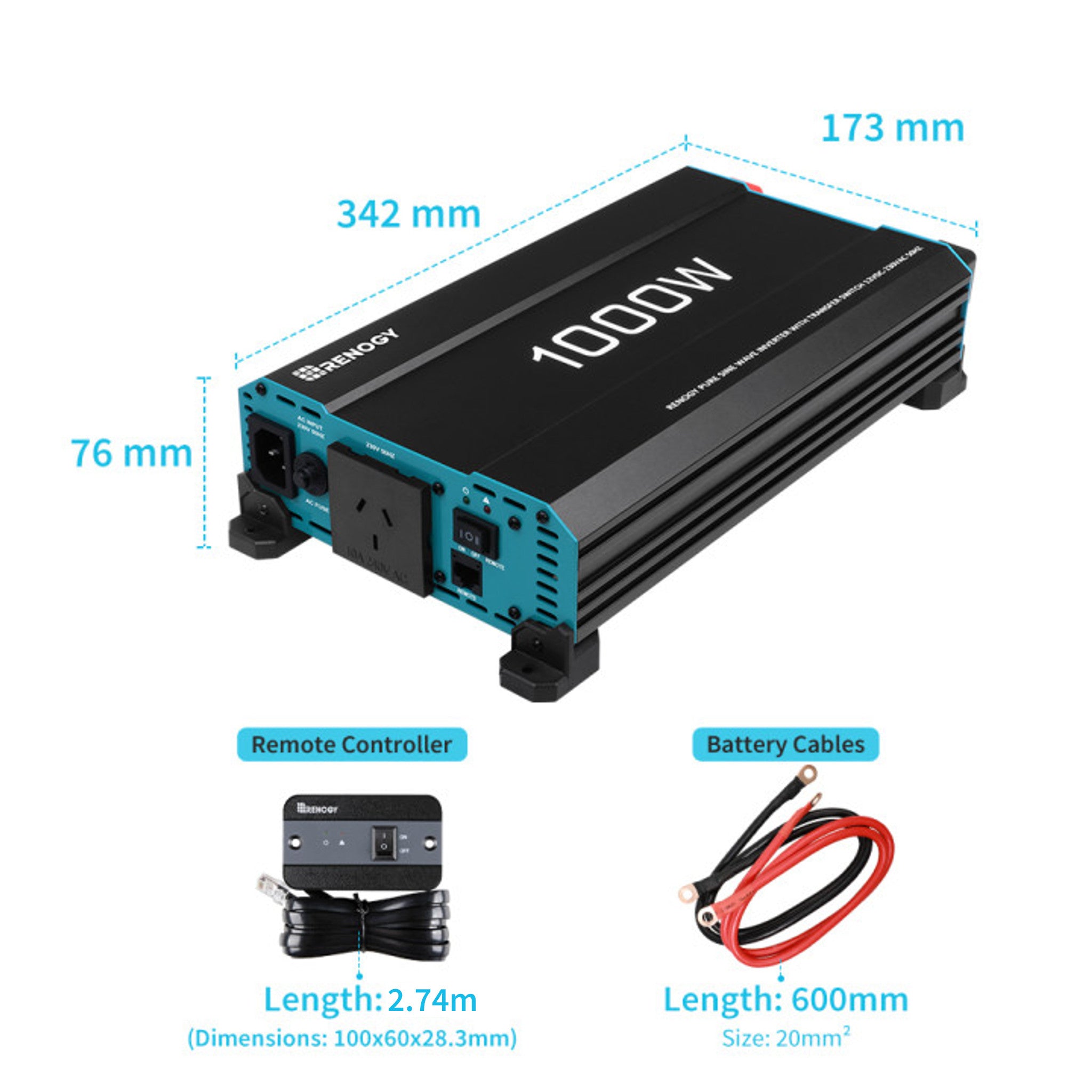 Renogy 1000W 12V to 230V Pure Sine Wave Inverter (with UPS Function)