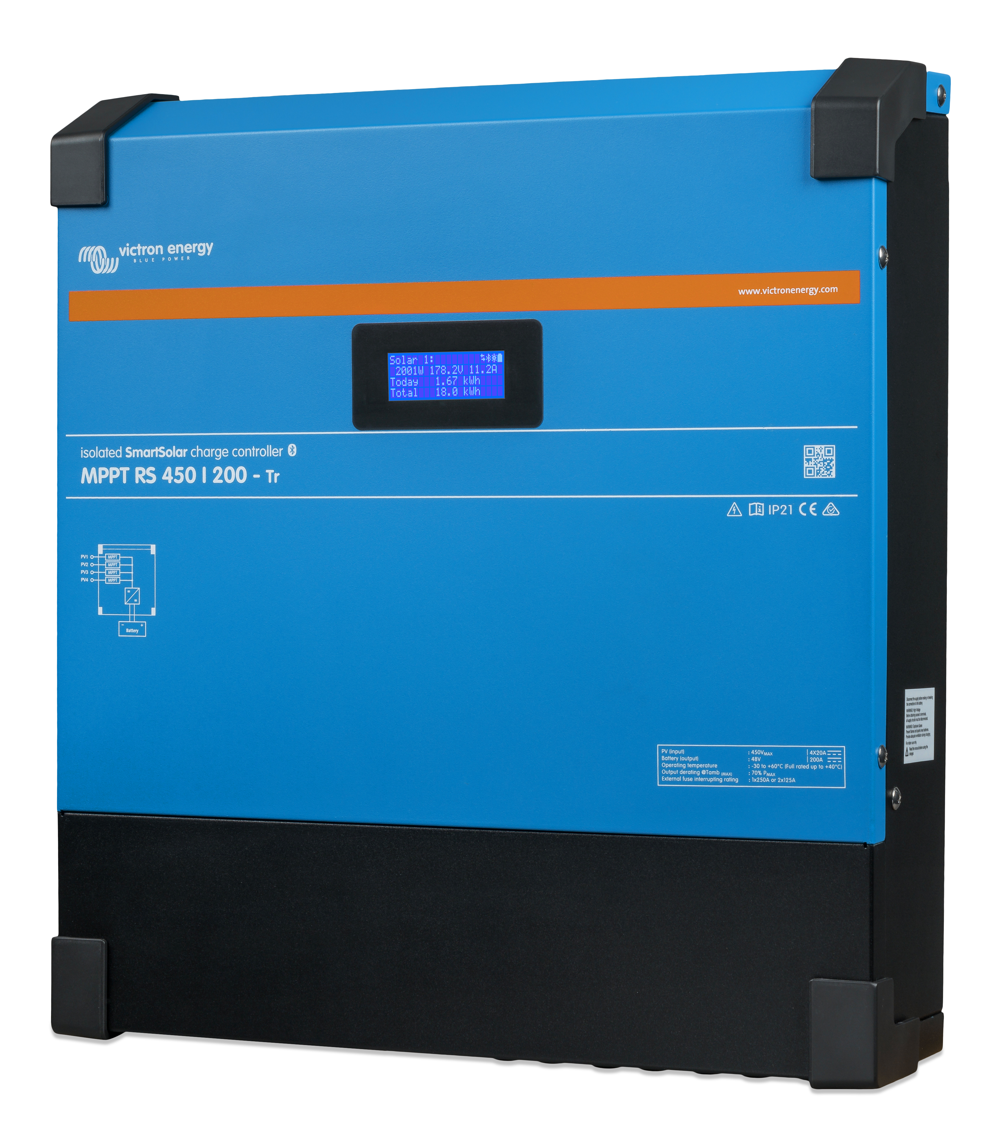 High-capacity charge controller for 12V/24V/48V systems
