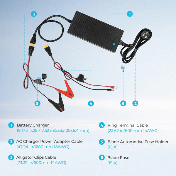 240V Mains Charger | Renogy | 10A 240V AC to 24V DC LFP Portable Battery Charger