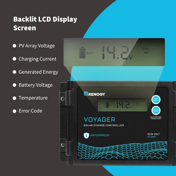 Solar Controller | Renogy | New Edition Voyager 10A PWM Waterproof Solar Charge Controller